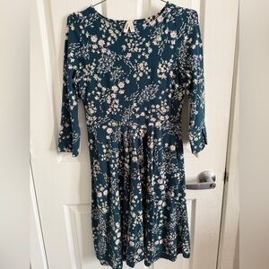 Pact Green Floral 3/4 length Sleeve Dress